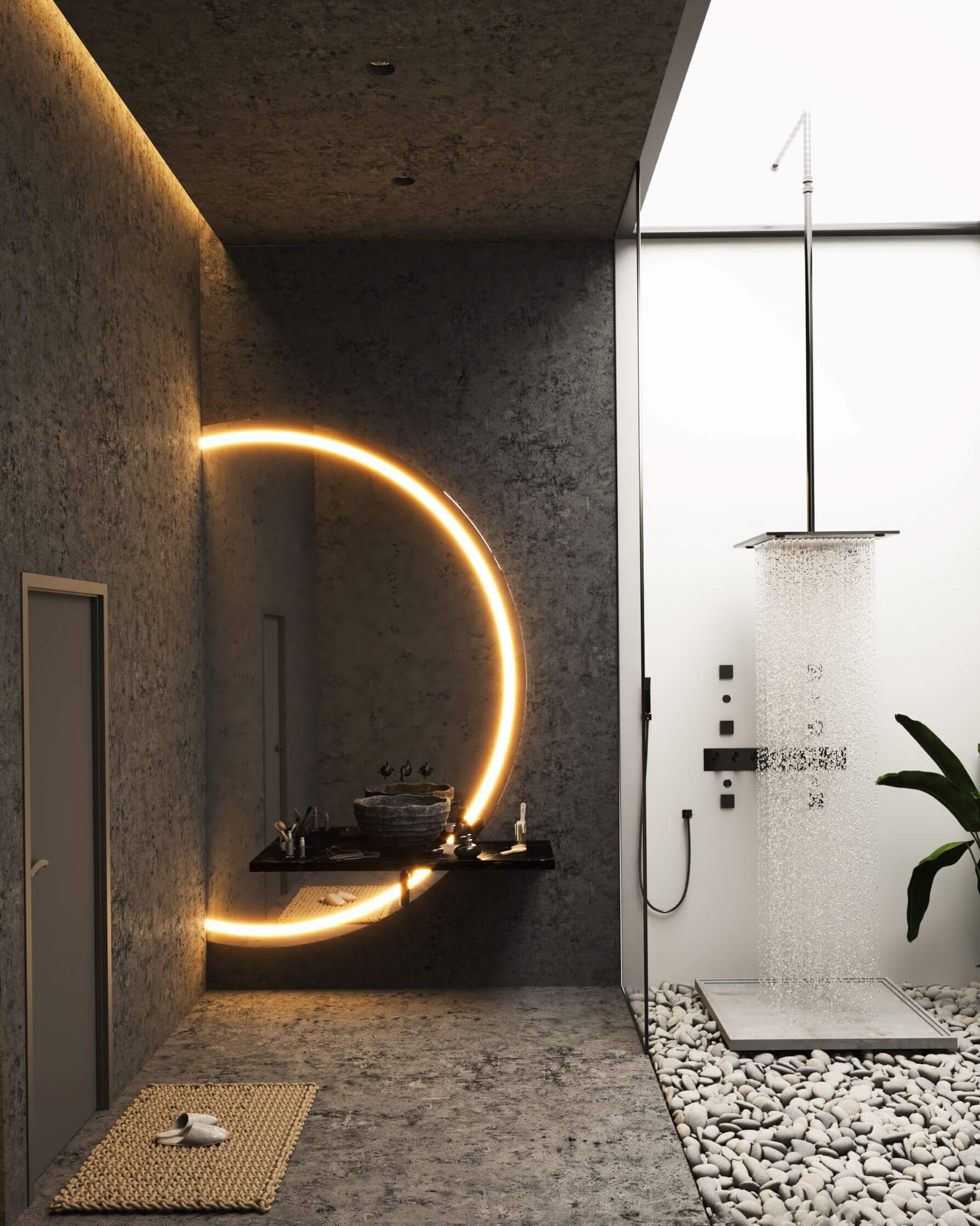 semi circular mirror with lighting